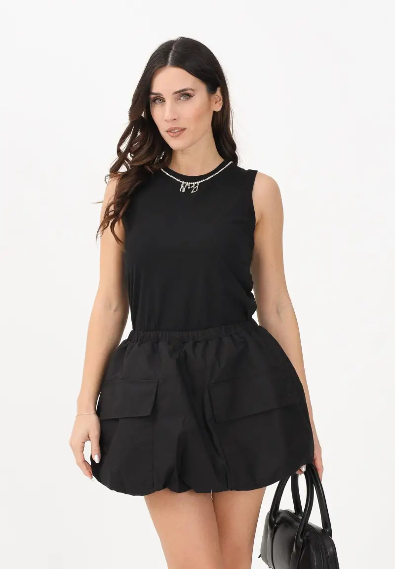 Canotta nera per donna, ragazze e bambine con dettagli gioiello miniatura 2