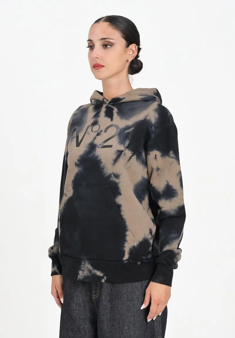 N21 Felpa con cappuccio cammello per donna, ragazzi e bambini in cotone tie-dye