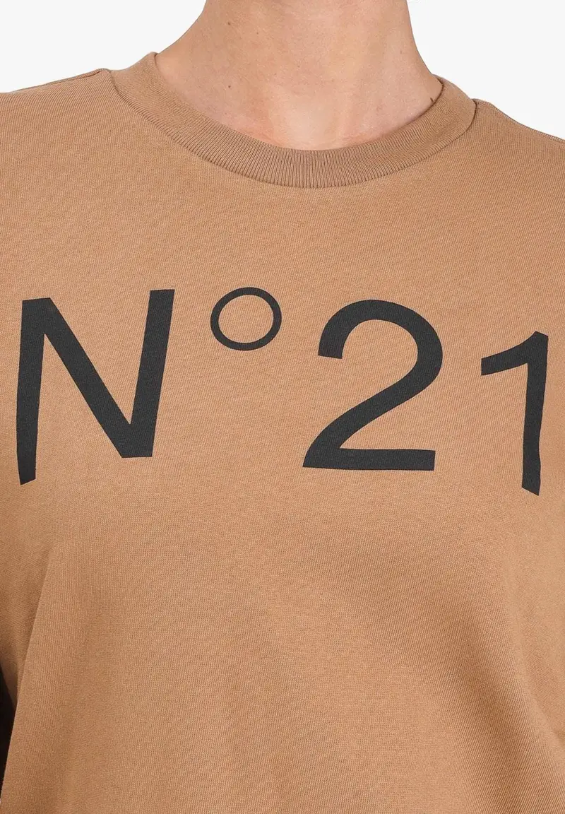 N21 Felpa girocollo cammello per donna, ragazzi e bambini con logo a contrasto miniatura 2