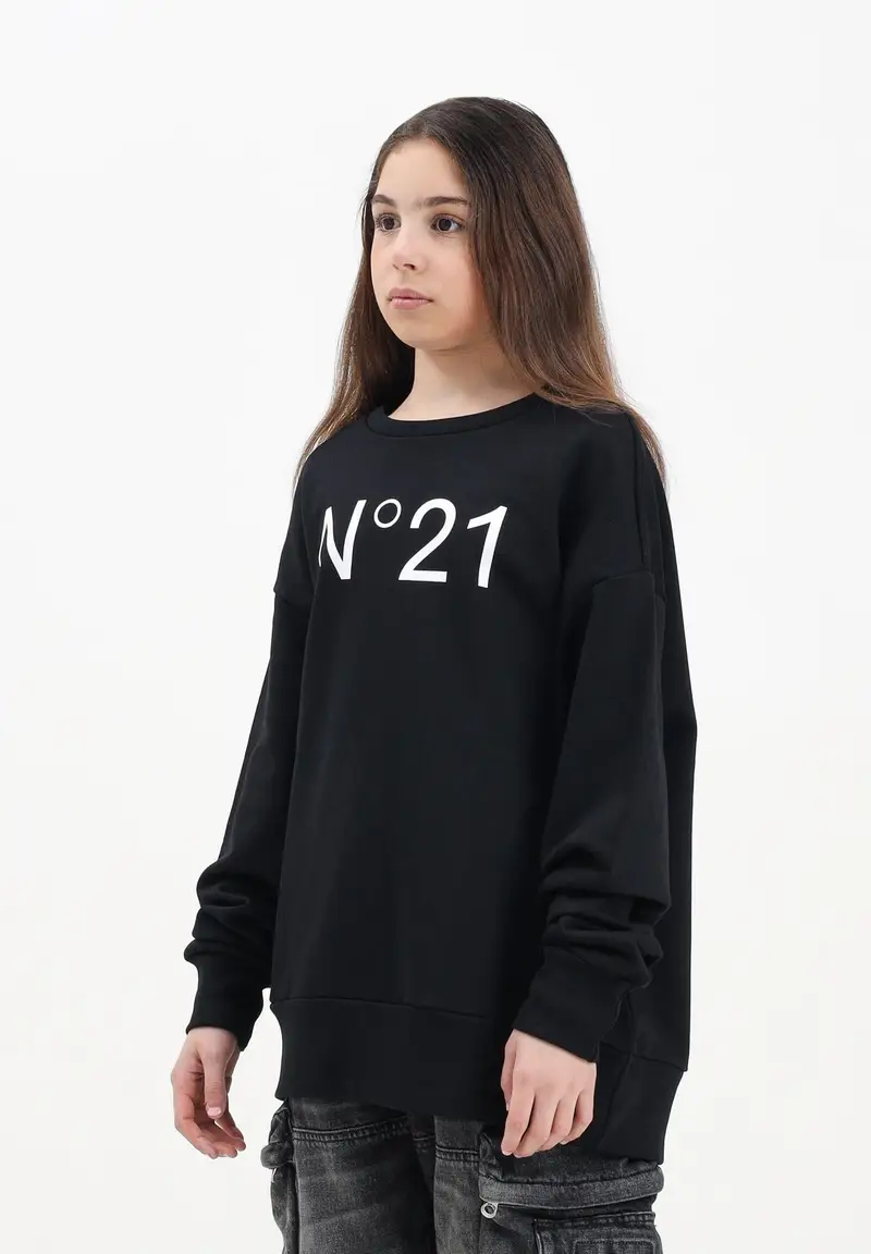 N21 Felpa girocollo nera per donna, ragazzi e bambini con il logo "N°21" stampato miniatura 3