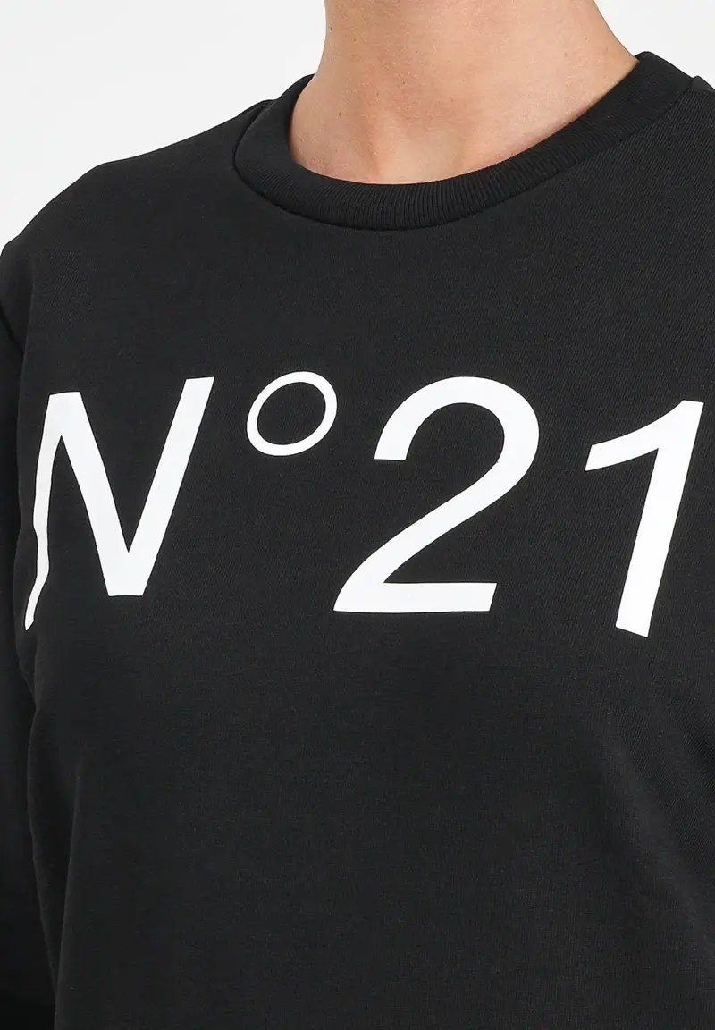 N21 Felpa girocollo nera per donna, ragazzi e bambini con logo a contrasto miniatura 2