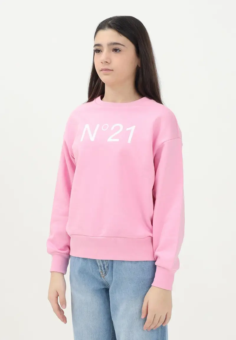 N21 Felpa girocollo rosa per donna, ragazze e bambine con il logo "N°21" stampato miniatura 3