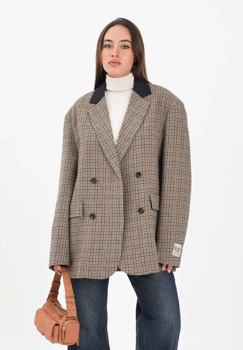 Giacca doppiopetto in Harris Tweed beige per donna e ragazze miniatura 2