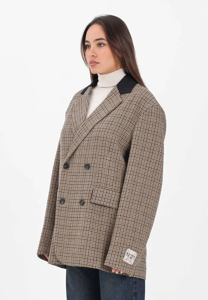 Giacca doppiopetto in Harris Tweed beige per donna e ragazze