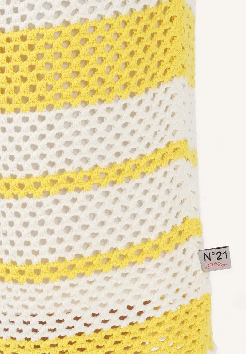 Gonna midi bianca e gialla per donna, ragazze e bambine con motivo a righe miniatura 3