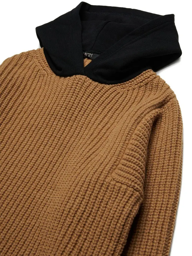 N21 Kids Maglione Bambino Marrone Cammello con Cappuccio miniatura 3