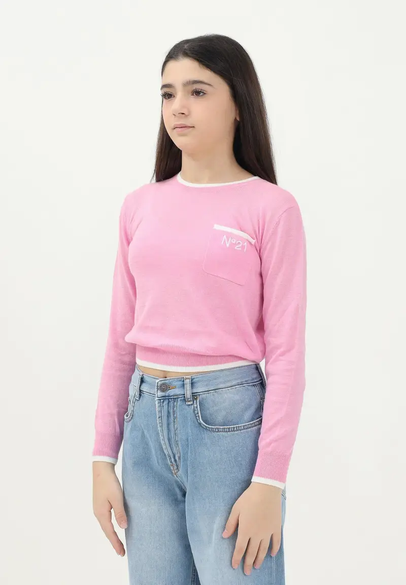 N21 Maglioncino girocollo rosa per donna, ragazze e bambine con taschino miniatura 3