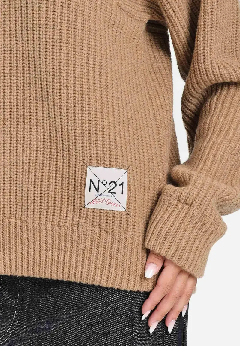 N21 Maglione con cappuccio color cammello e nero per donna, ragazzi e bambini miniatura 2
