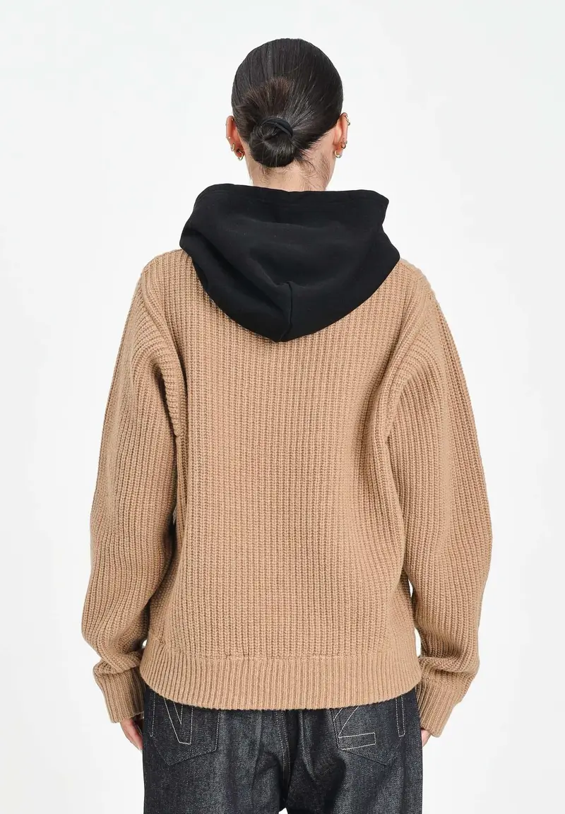 N21 Maglione con cappuccio color cammello e nero per donna, ragazzi e bambini miniatura 3