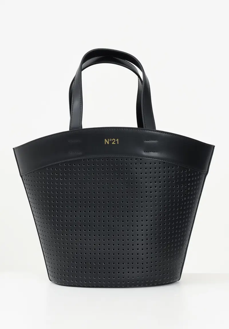 N21 Shopper nera da donna in tessuto spalmato traforato