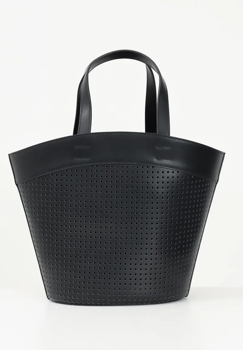 N21 Shopper nera da donna in tessuto spalmato traforato miniatura 2