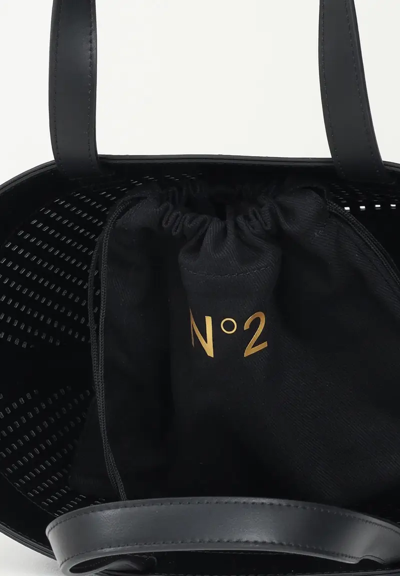 N21 Shopper nera da donna in tessuto spalmato traforato miniatura 3