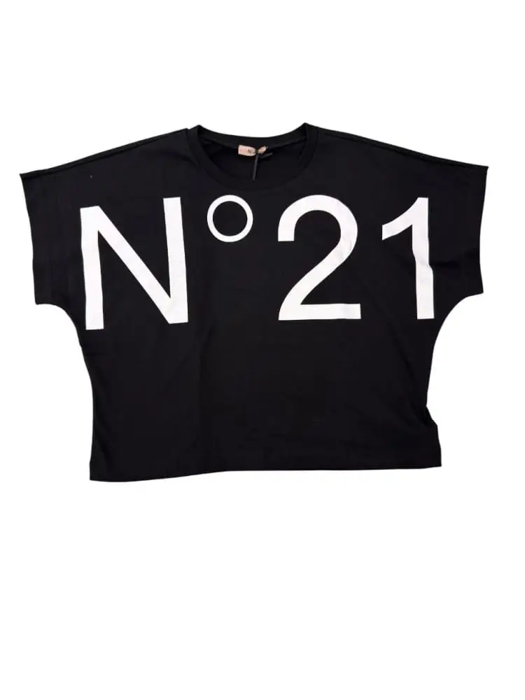 tshirt nera bambina maxi logo crop