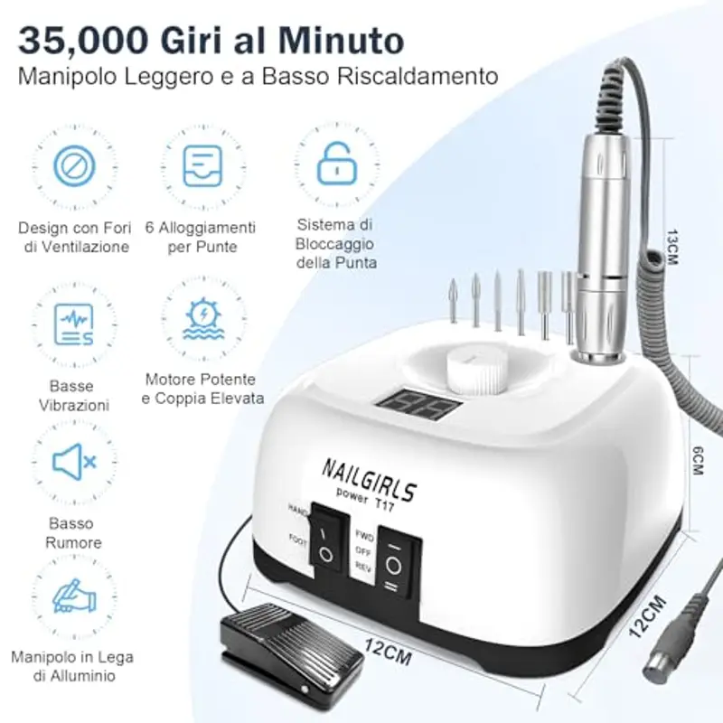 NAILGIRLS Fresa per Unghie Professionale 35000RPM, Fresa Unghie, Lima Per Unghie Elettrica, Lima Unghie Elettrica con miniatura 2