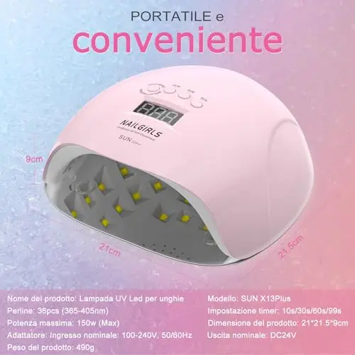 NAILGIRLS Lampade UV Per Unghie, 150W Portatile Lampada per Unghie Asciuga Smalto Fornetto Unghie per miniatura 2