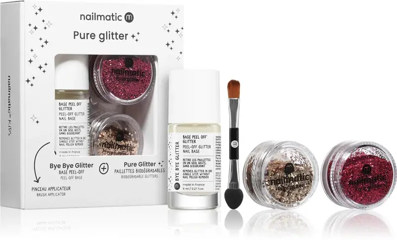 Pure set con glitter 3 pezzi Medium rosso Glitter glitter per viso e corpo 3 g + Small Silver Glitter glitter per viso e corpo 2,5 g+ smalto