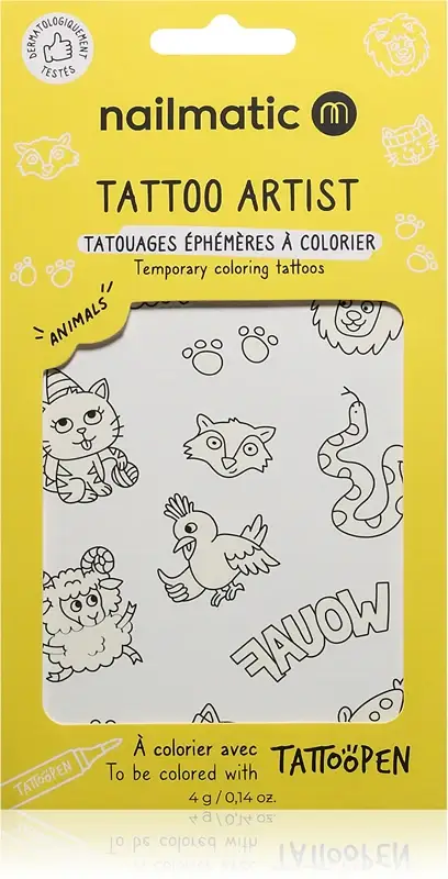 Tattoo Artist Temporary Coloring Tattoos tatuaggio per bambini 3 anni+ Animals 9x16,3 cm