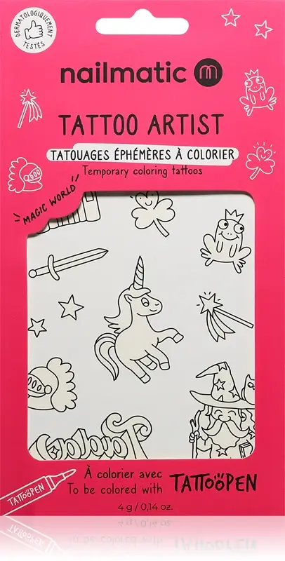 Tattoo Artist Temporary Coloring Tattoos tatuaggio per bambini 3 anni+ Magic World 9x16,3 cm