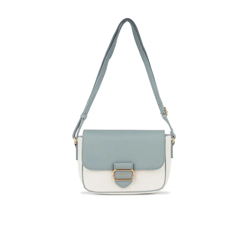 Borsa azzurra e bianca da donna con tracolla regolabile