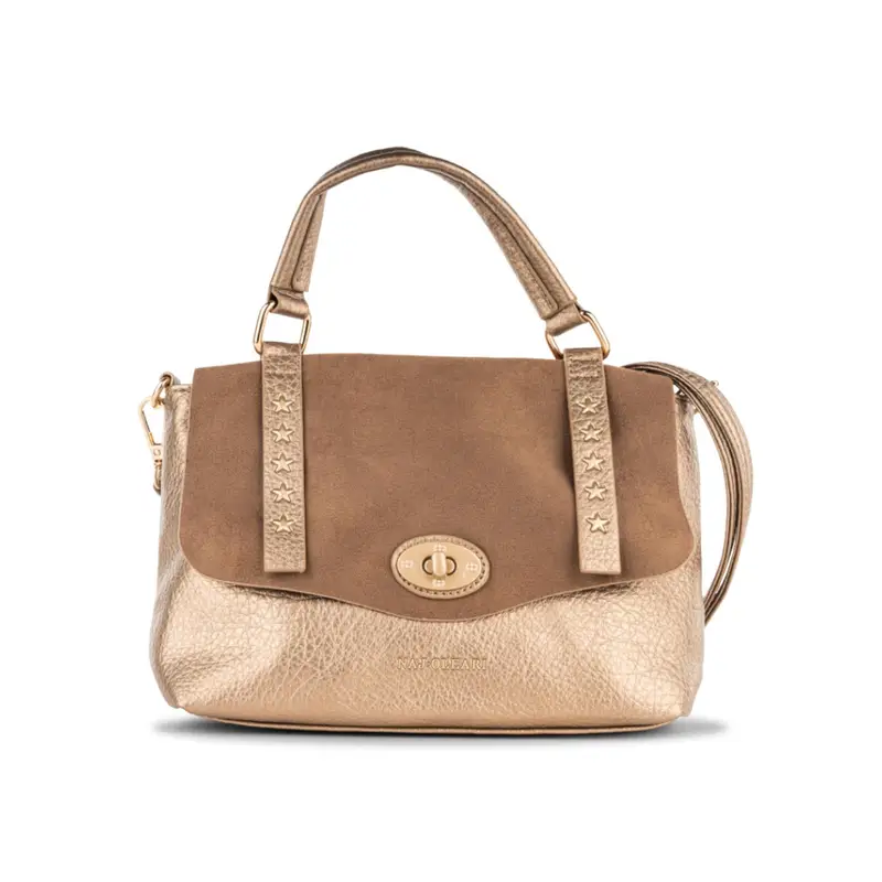 Borsa beige a mano morbida da donna con fibbie dettaglio stelle