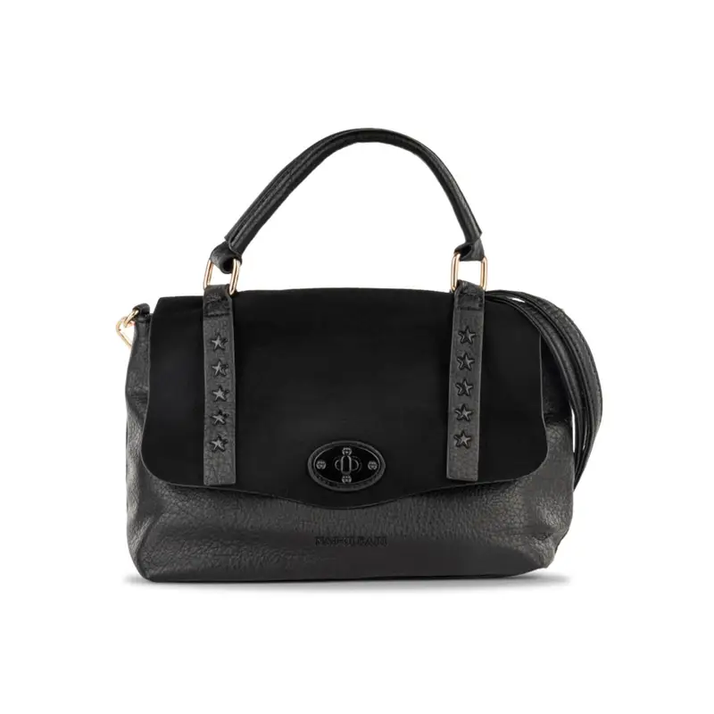 Borsa nera a mano morbida da donna con fibbie dettaglio stelle