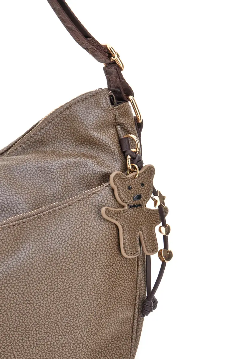 Borsa taupe con charm orsetto e zip dorate Naj-Oleari 61329/BOBA13 [CIOCCOLATO] miniatura 5