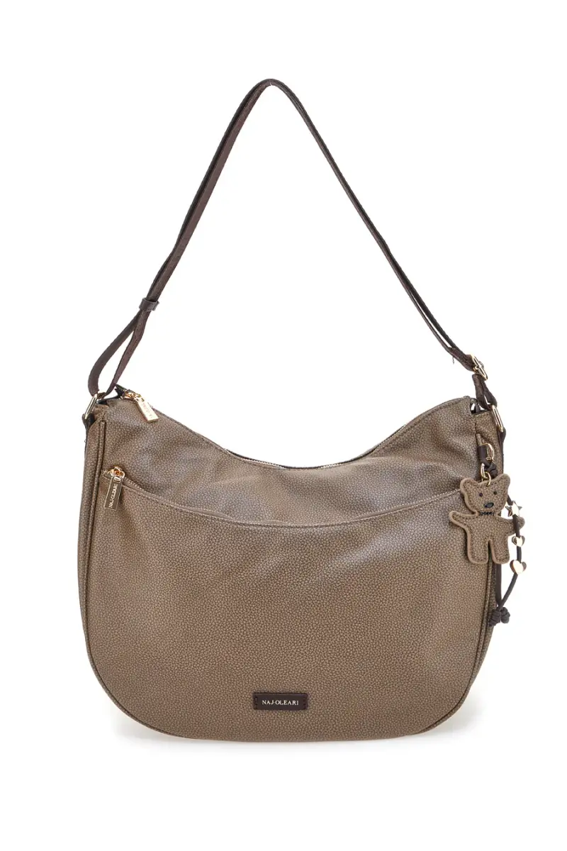 Borsa taupe con charm orsetto e zip dorate Naj-Oleari 61329/BOBA13 [CIOCCOLATO]