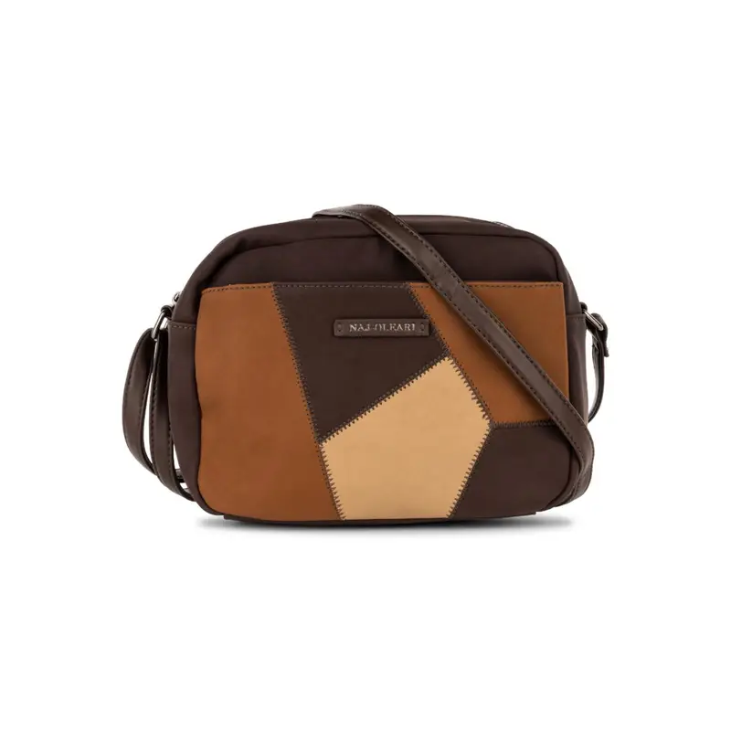 Borsetta a tracolla marrone da donna con pattern geometrico