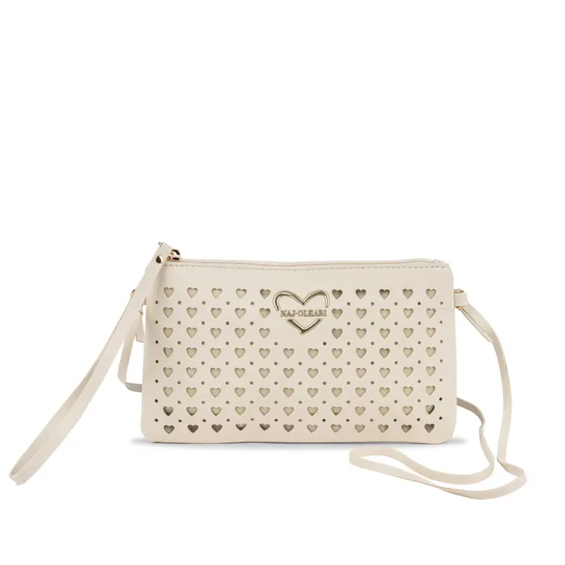 Borsetta bianca da donna con tracolla e dettaglio cuori traforati