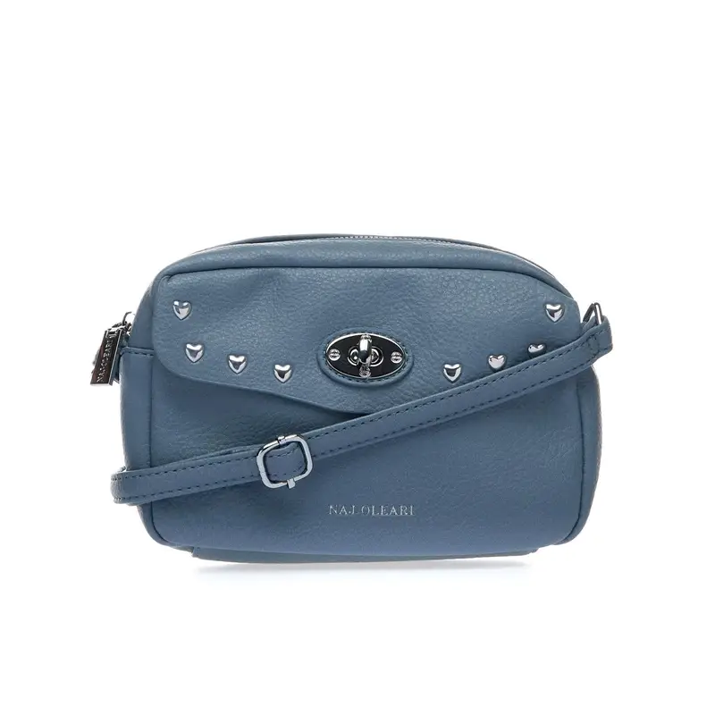 Borsetta blu con tracolla e borchie a cuore