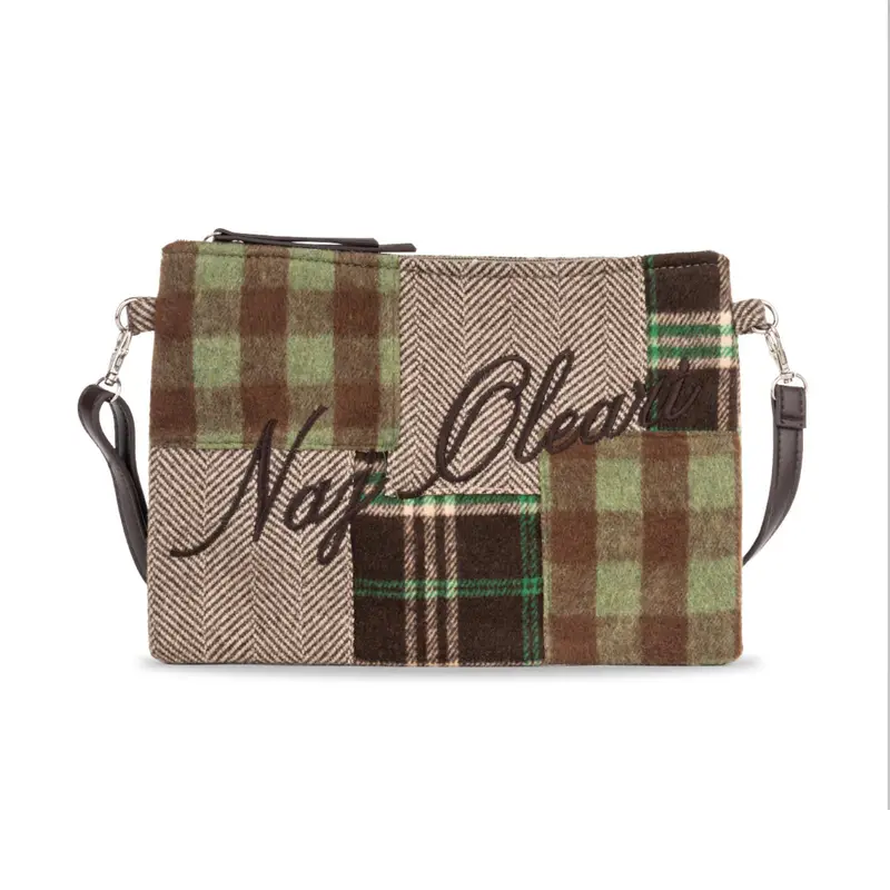 Bustina verde da donna in tessuto stile patchwork con ricamo logo