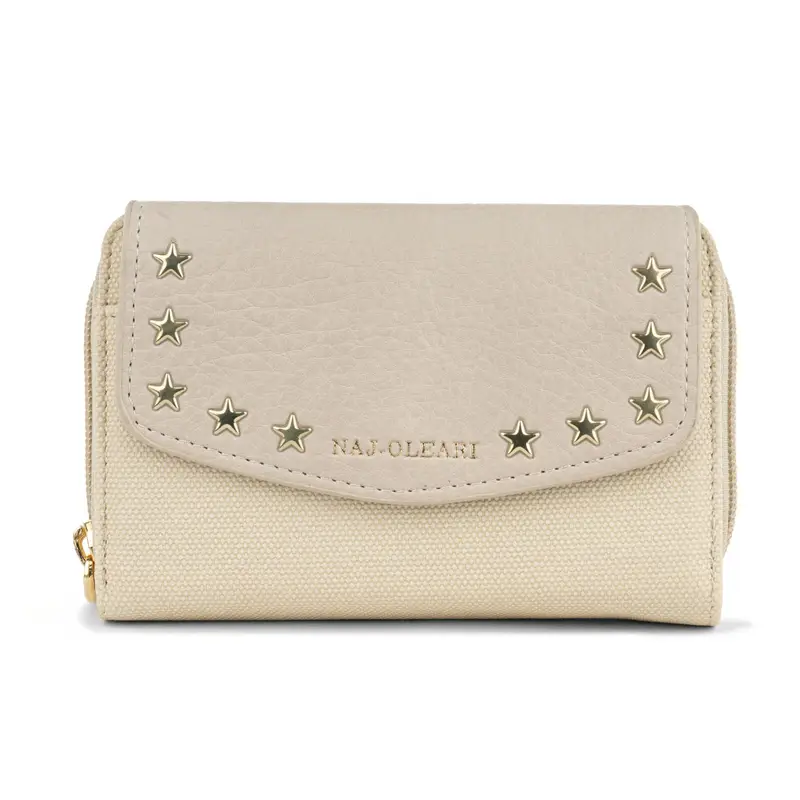 Portafoglio beige da donna con logo e dettaglio borchie a stelline