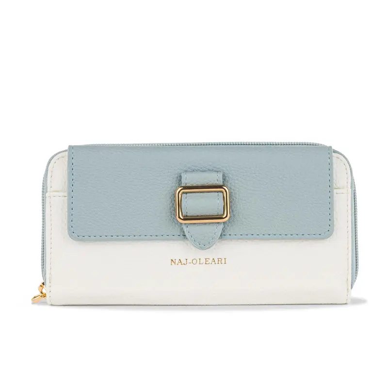 Portafoglio bianco e azzurro da donna con zip