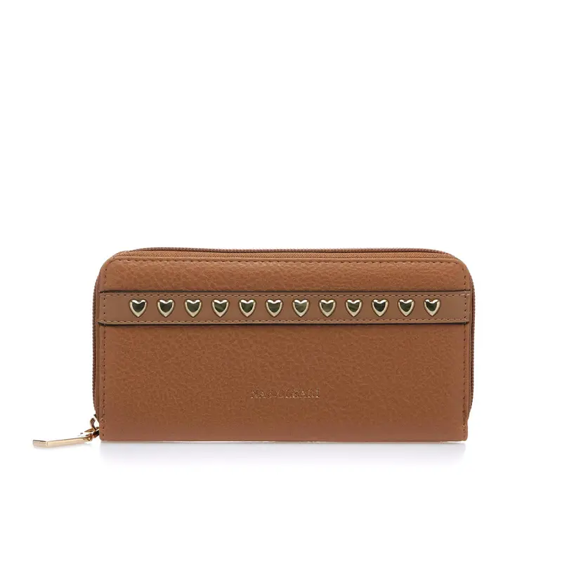 Portafoglio marrone con zip e cuori