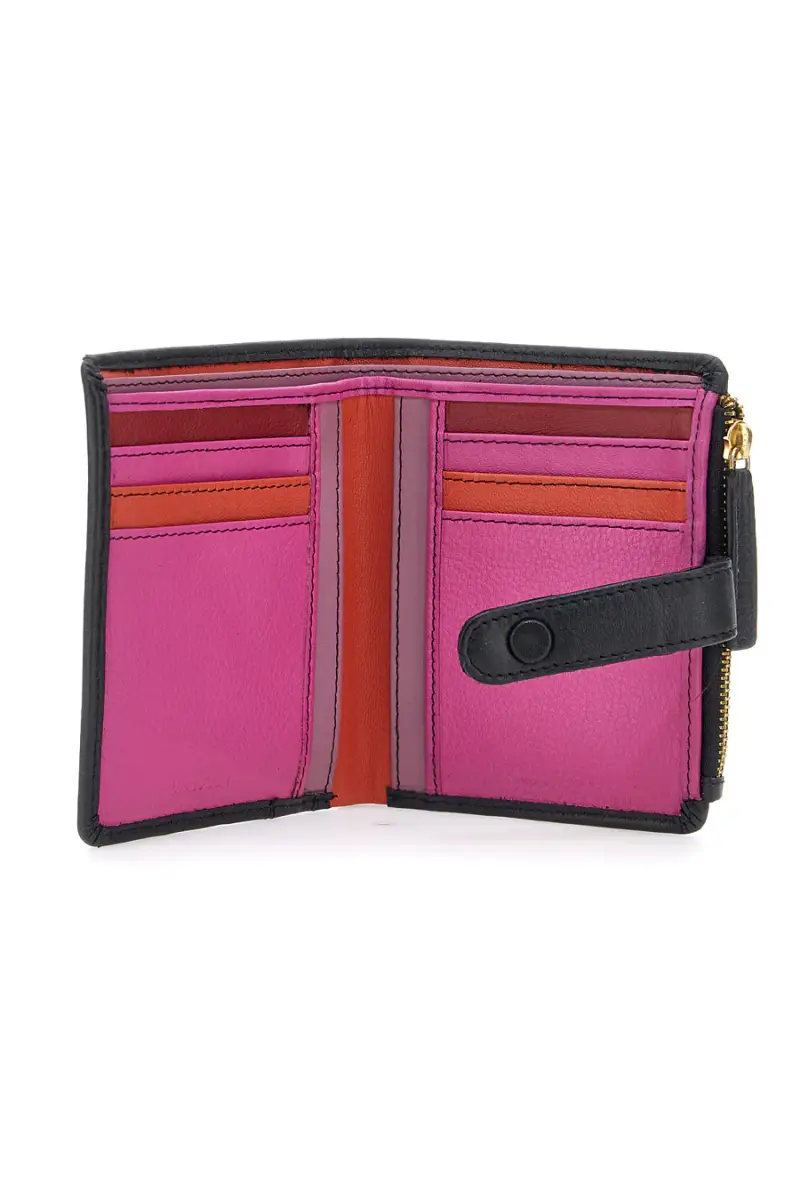 Portafoglio nero con zip e portacarte integrato in vera pelle Naj-Oleari 2521/RW3 [NERO] miniatura 2