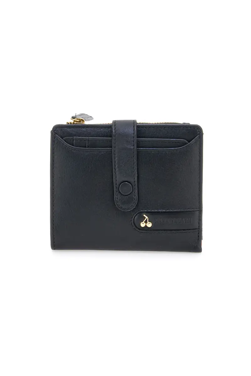 Portafoglio nero con zip e portacarte integrato in vera pelle Naj-Oleari 2521/RW3 [NERO]