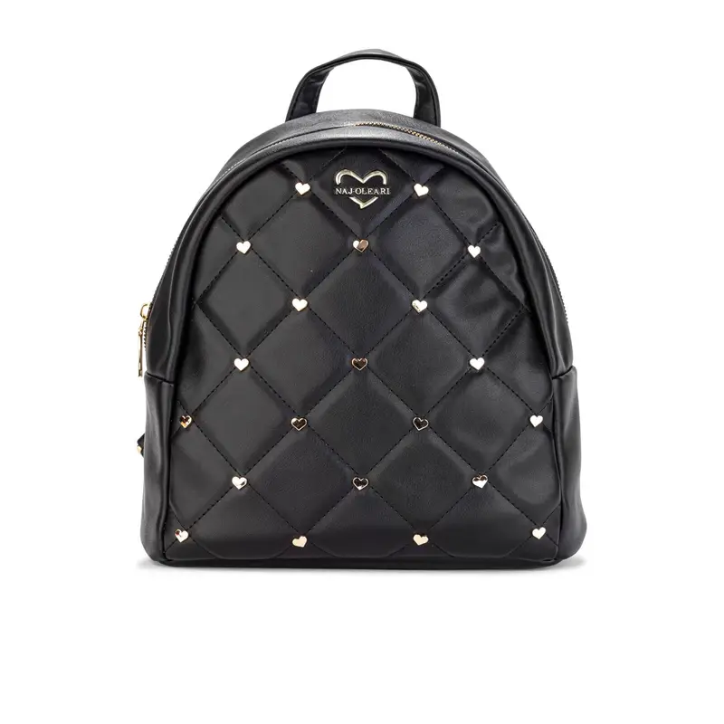 Zainetto nero effetto trapuntato con borchie a forma di cuore