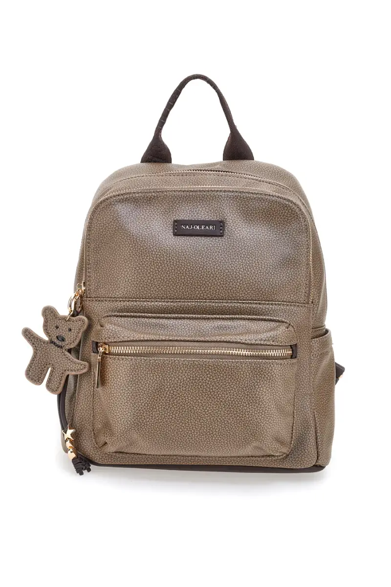 Zaino taupe con charm orsetto e spallacci regolabili Naj-Oleari 61801/BOBA13 [CIOCCOLATO]