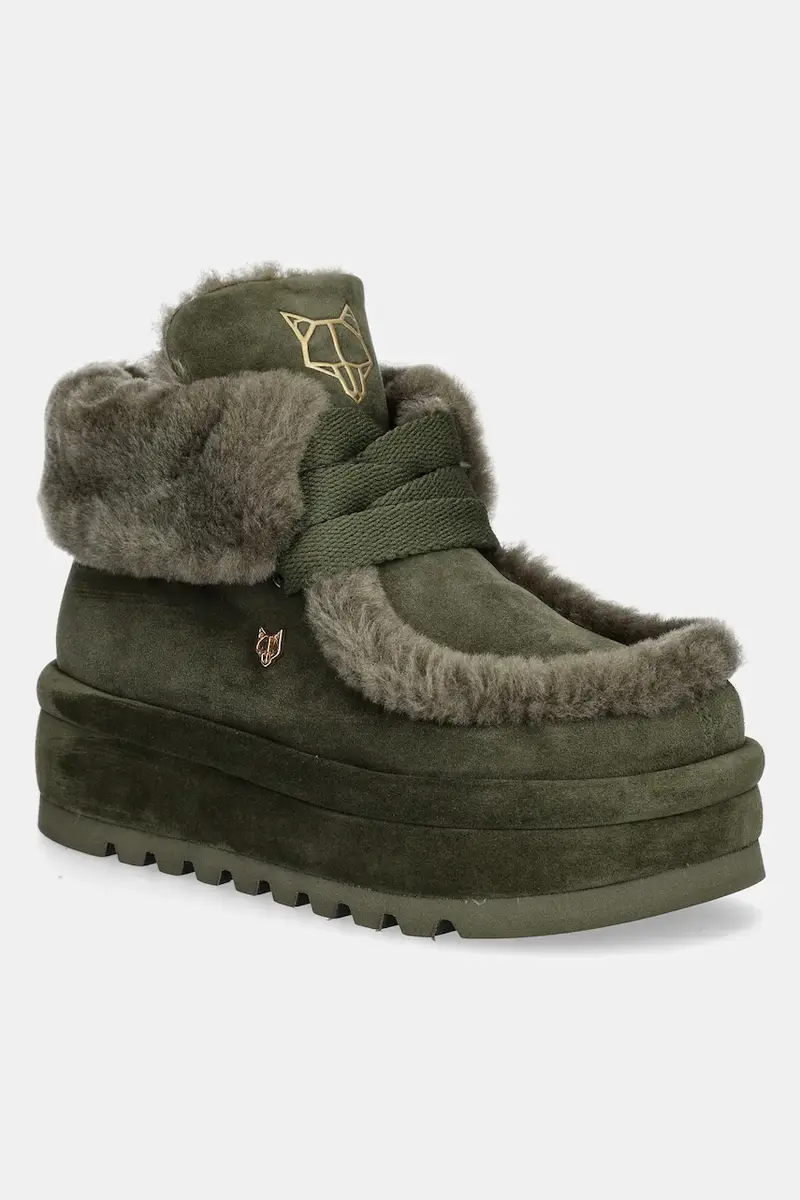 stivali da neve in camoscio Bambi colore verde Bambi Suede Shearling Dark Olive