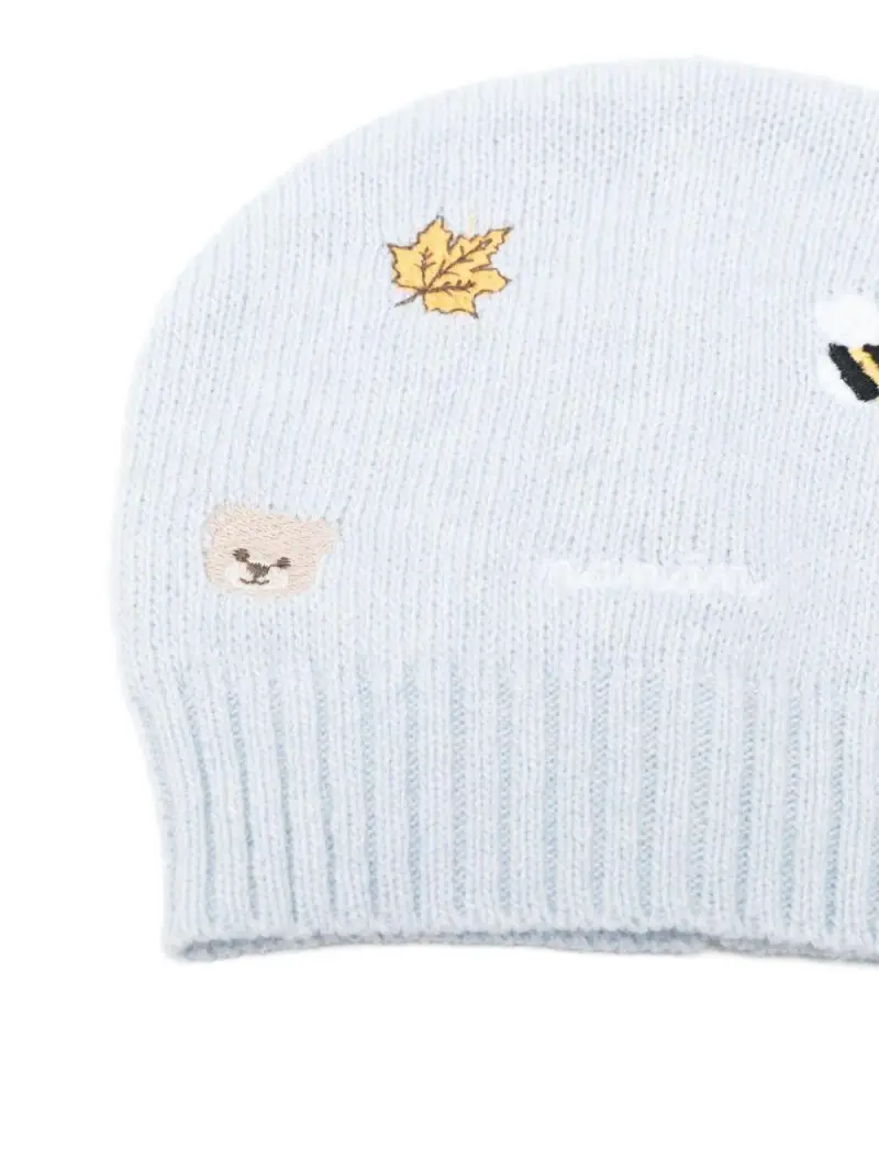 Berretto azzurro con ricamo orso e ape miniatura 3