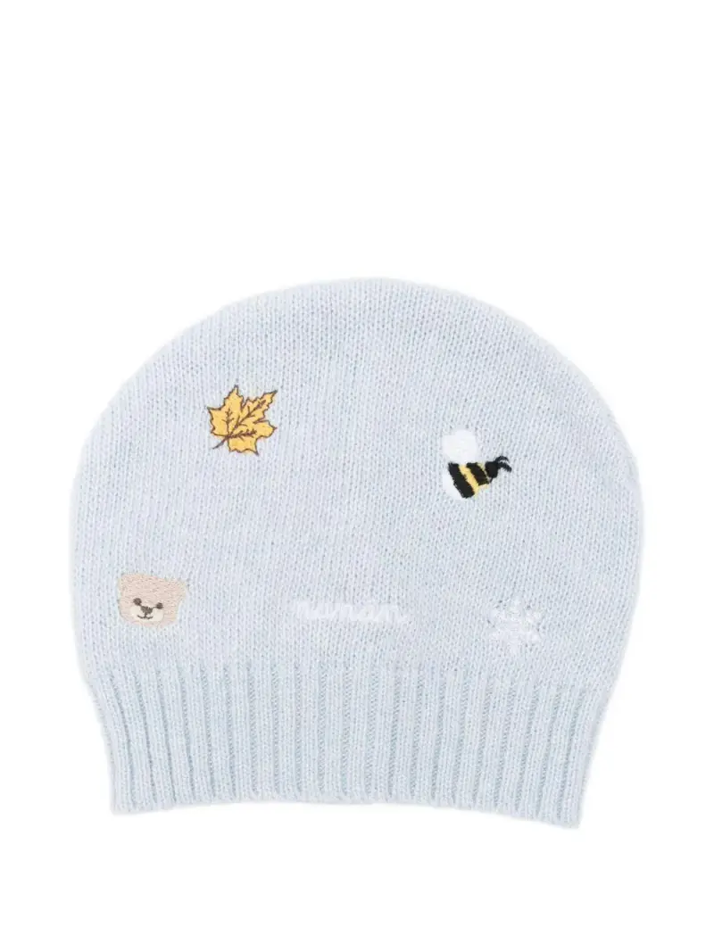 Berretto azzurro con ricamo orso e ape