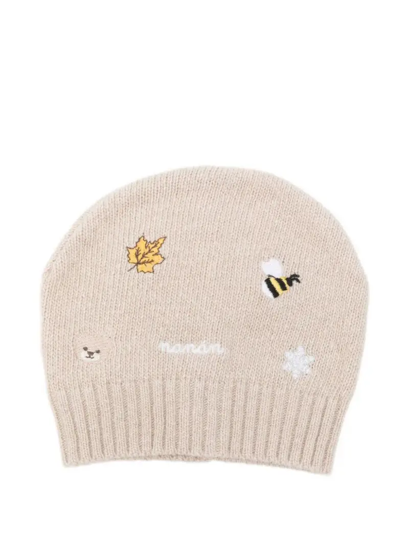Berretto beige con ricamo
