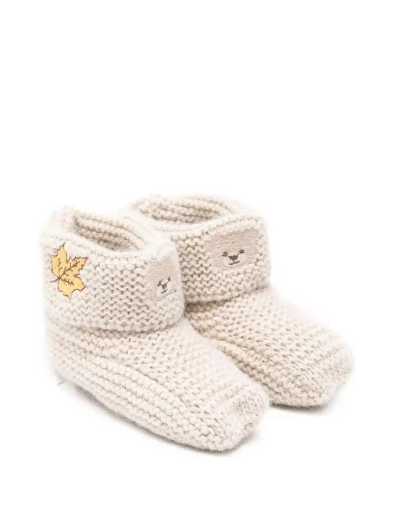 Slippers beige con ricamo orso