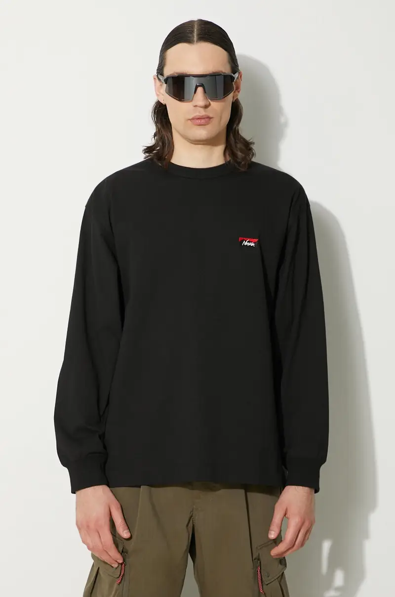 camicia a maniche lunghe Eco Hybrid Box Logo Embroidery Longsleeve Tee uomo colore nero NW2411.1G803.A