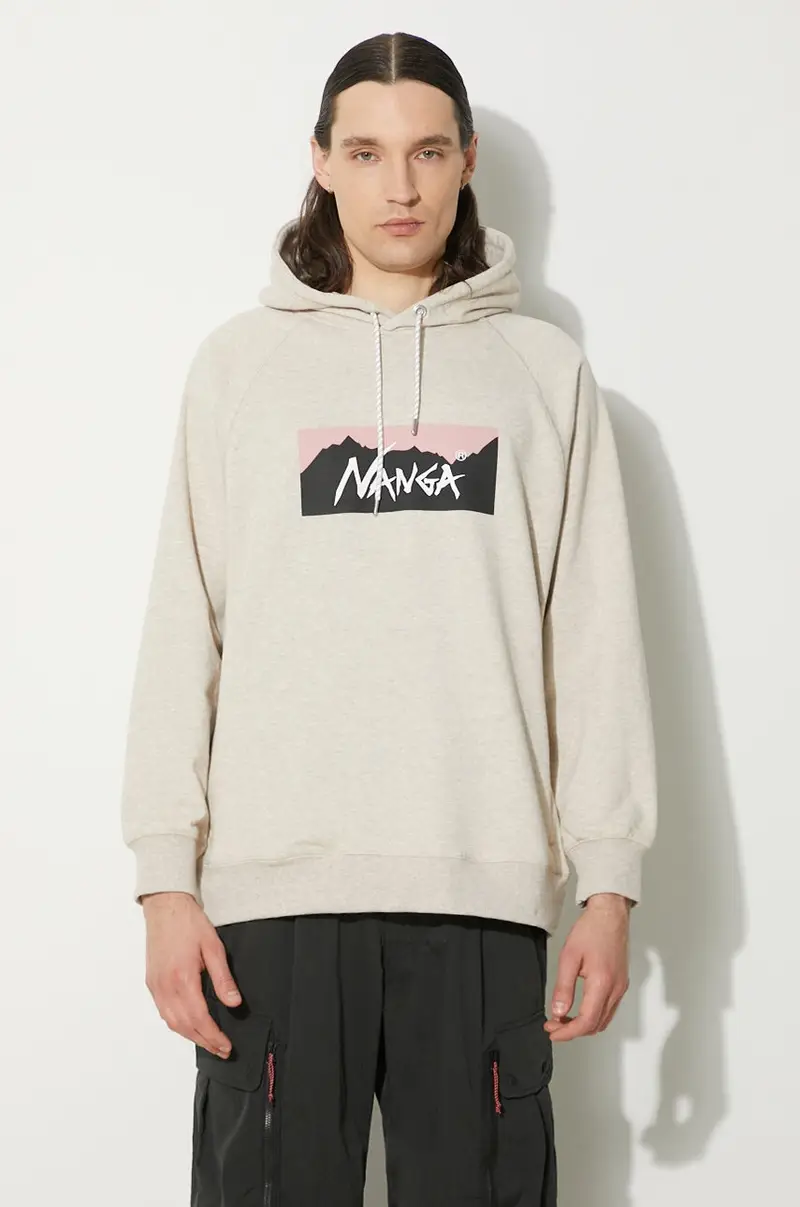 felpa Eco Hybrid Box Logo Sweat Hoodie uomo colore beige con cappuccio NW2311.1F202