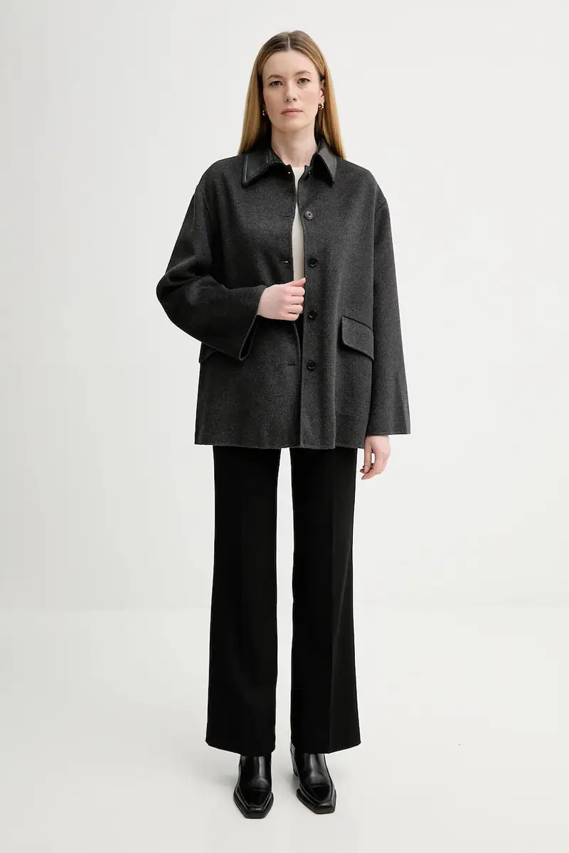 cappotto con lana Grigio miniatura 2