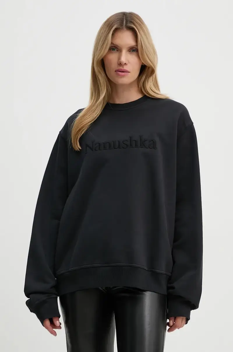 felpa in cotone REMY donna colore nero con applicazione NU24CRSH00299