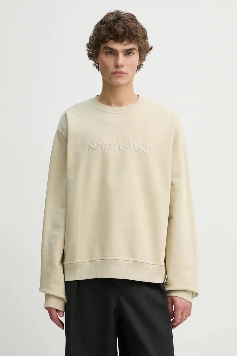 felpa in cotone REMY uomo colore beige con applicazione NU24CRSH00273