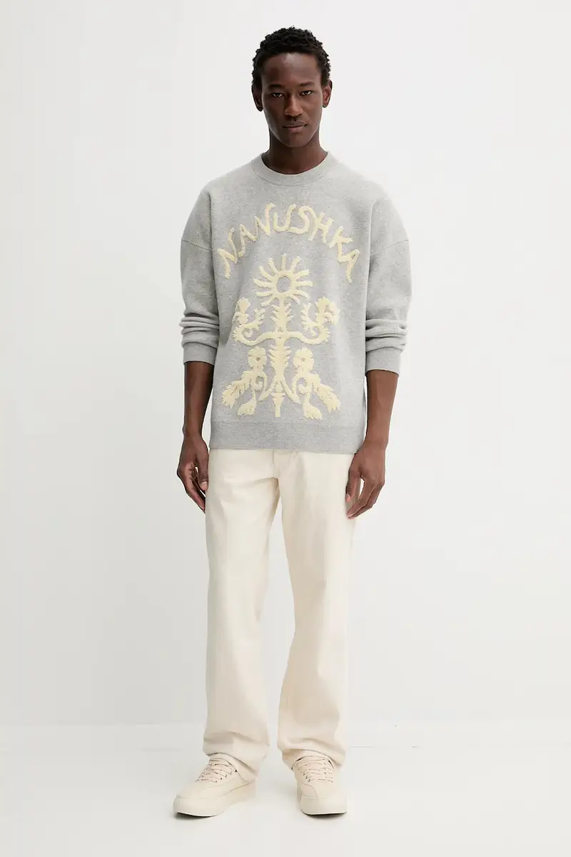 maglione con lana colore grigio NU25PFSW13291 miniatura 2