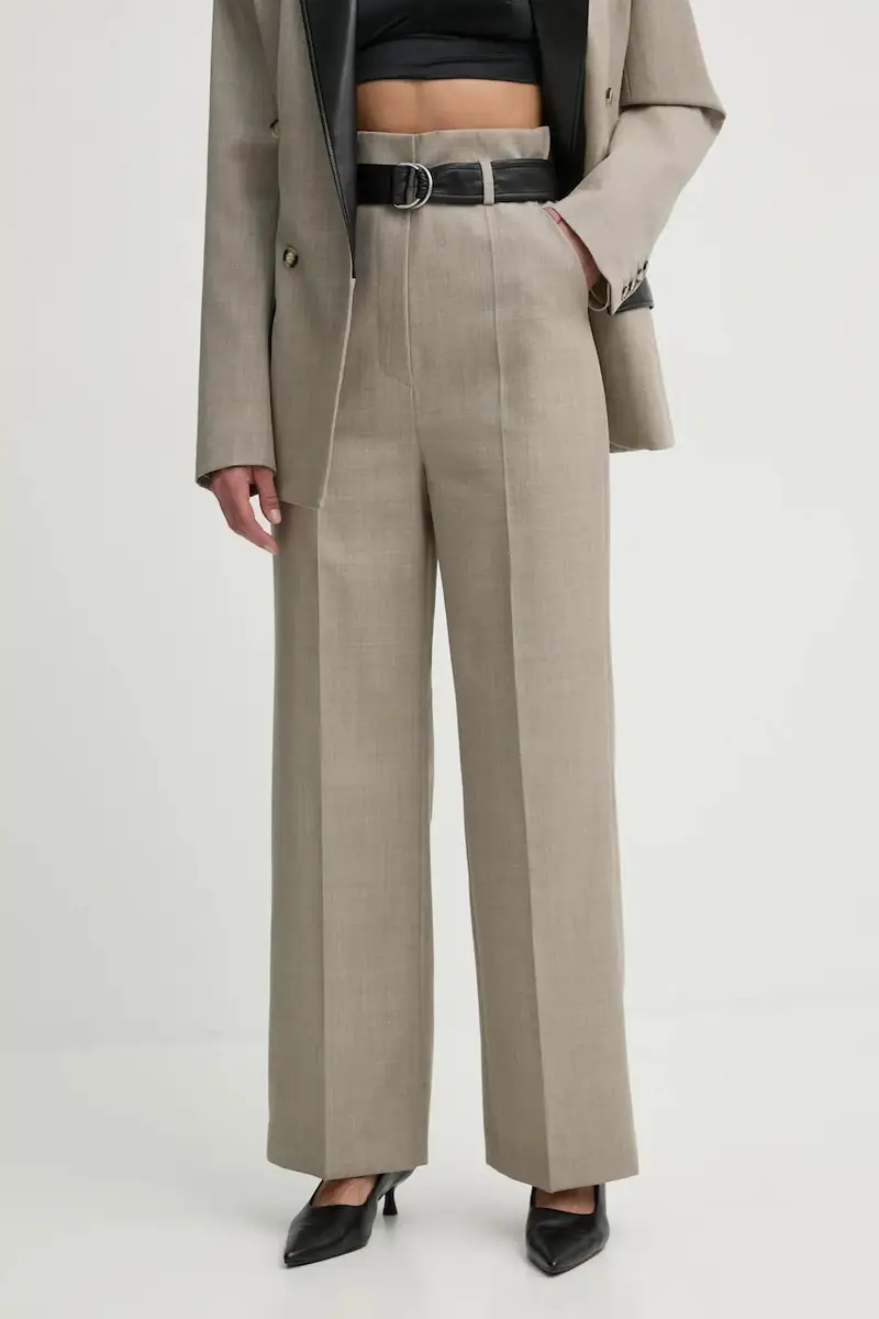 pantaloni in lana ULANI colore beige NW24FWPA37570